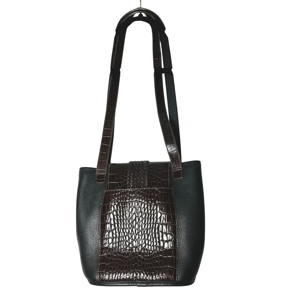 Brighton A120796 Black Brown Croc Embossed Leather Shoulder Bag Purse